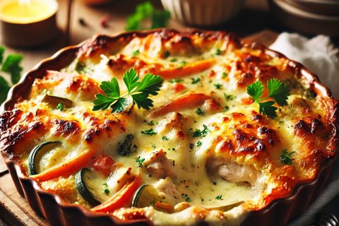 Kremasti Pileći Gratin sa Povrćem i Sirom
