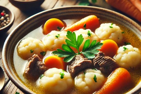 Domaća Goveđa Supa sa Vazdušastim Knedlama