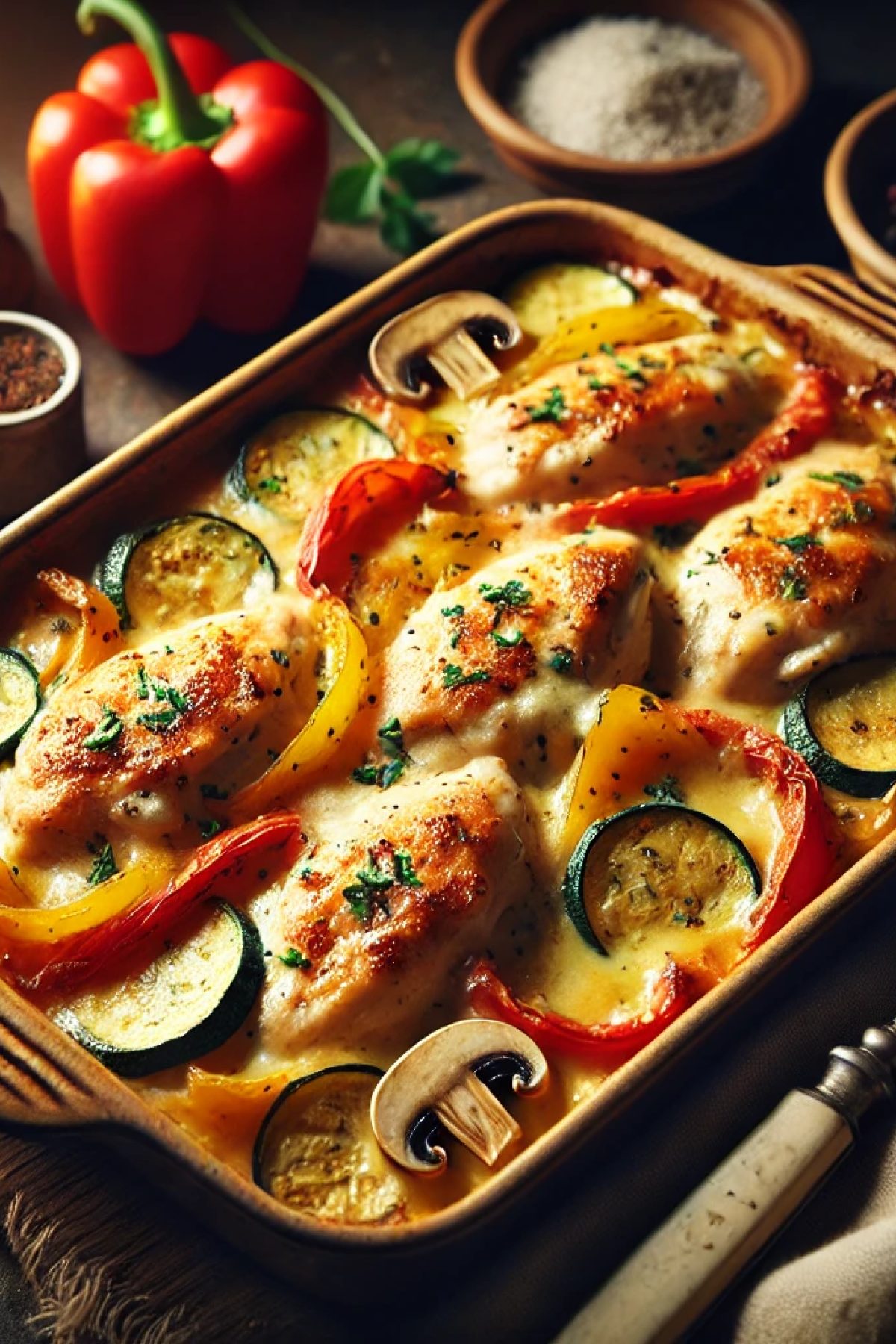 Slika jela 🍛 Zapečena Piletina sa Povrćem i Kremastim Sosom