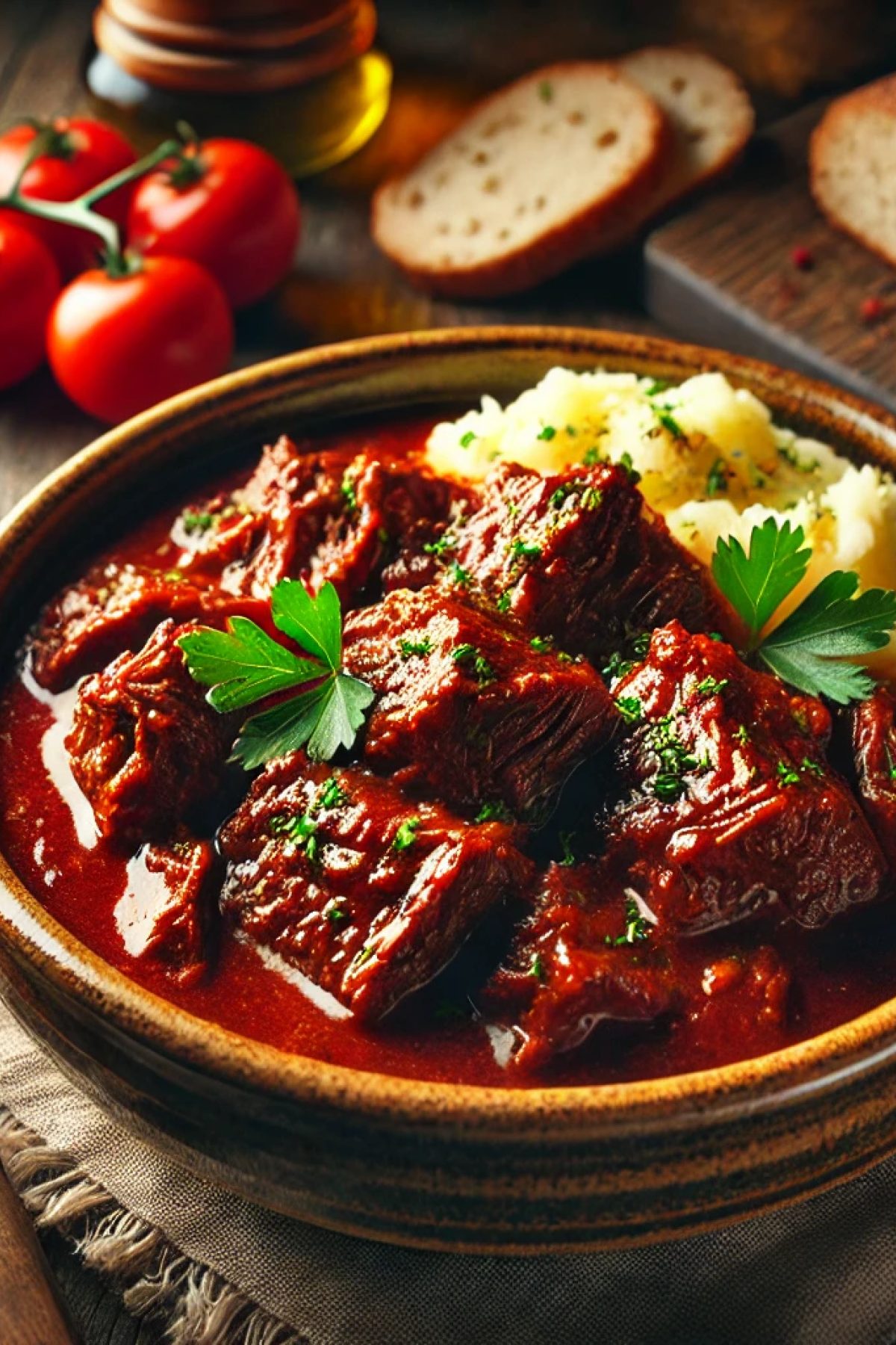 Slika jela 🍲 Sporo Kuvana Govedina u Crvenom Sosu – Mekana i Sočna!