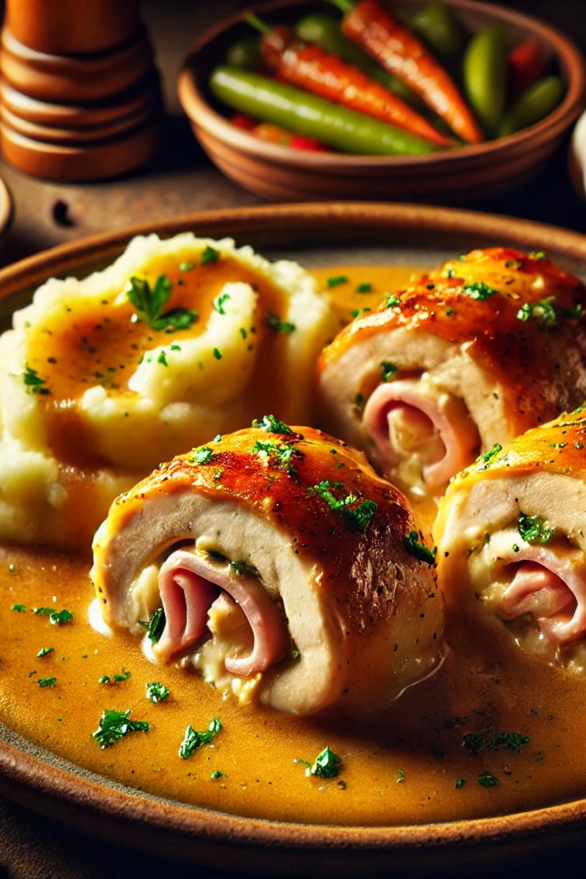 Slika jela 🍗 Punjeni Pileći Rolati u Krem Sosu – Savršen Ručak za Uživanje!
