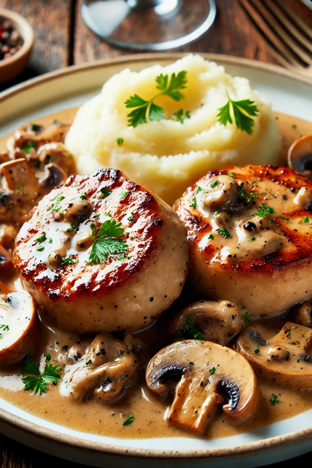 Slika jela 🥩 Sočni Svinjski File u Krem Sosu sa Pečurkama