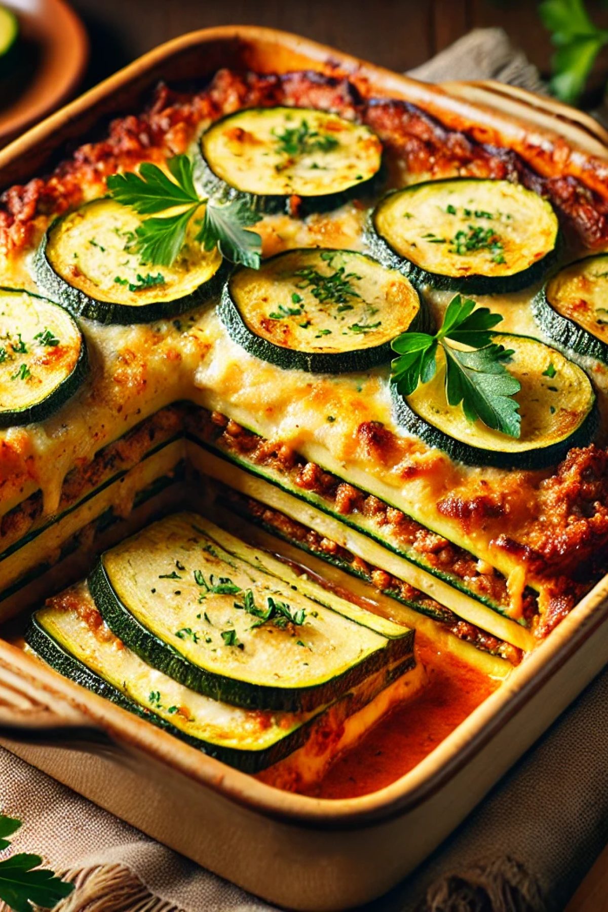 Slika jela 🥘 Zapečena Musaka sa Tikvicama i Mlevenim Mesom