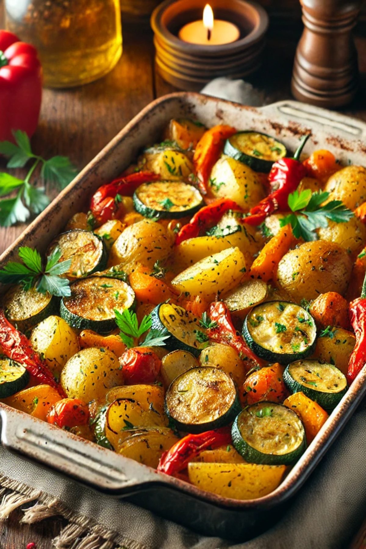 Slika jela 🥘 Zapečeni Krompir sa Povrćem – Savršen Posni Ručak