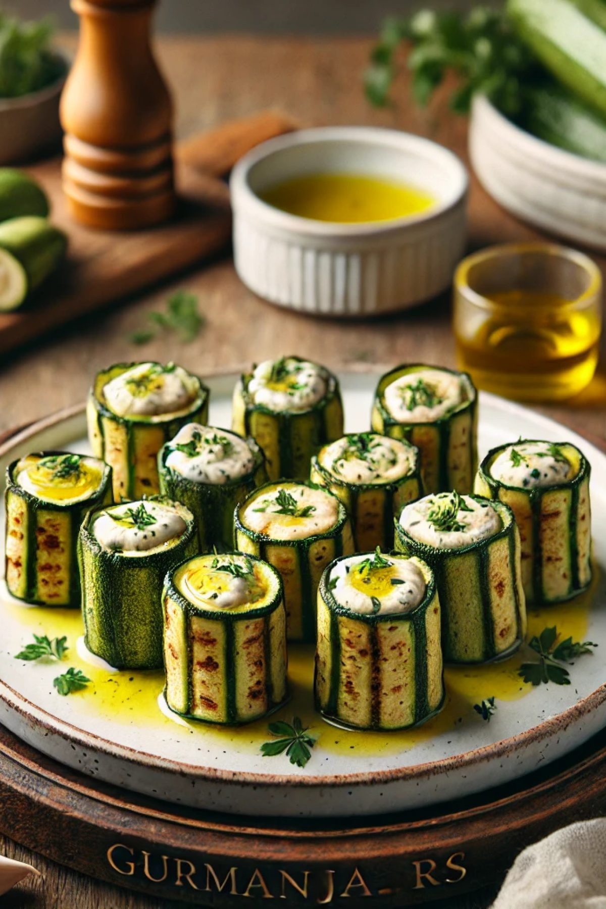 Slika jela 🥒 Rolnice od tikvica sa posnim namazom – Elegantno hladno predjelo