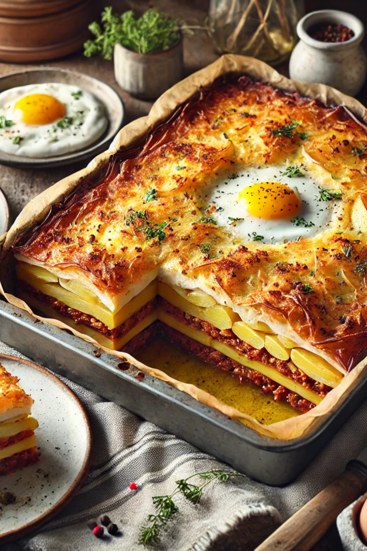 Slika jela 🥘 Musaka sa mlevenim mesom i krompirom – Domaći klasik koji uvek uspe