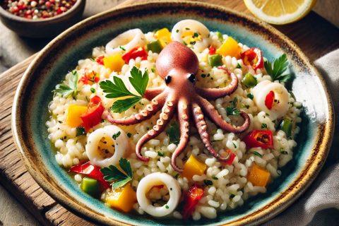 🦐 Posni rižoto sa lignjama i povrćem – Mediteranski duh na tanjiru