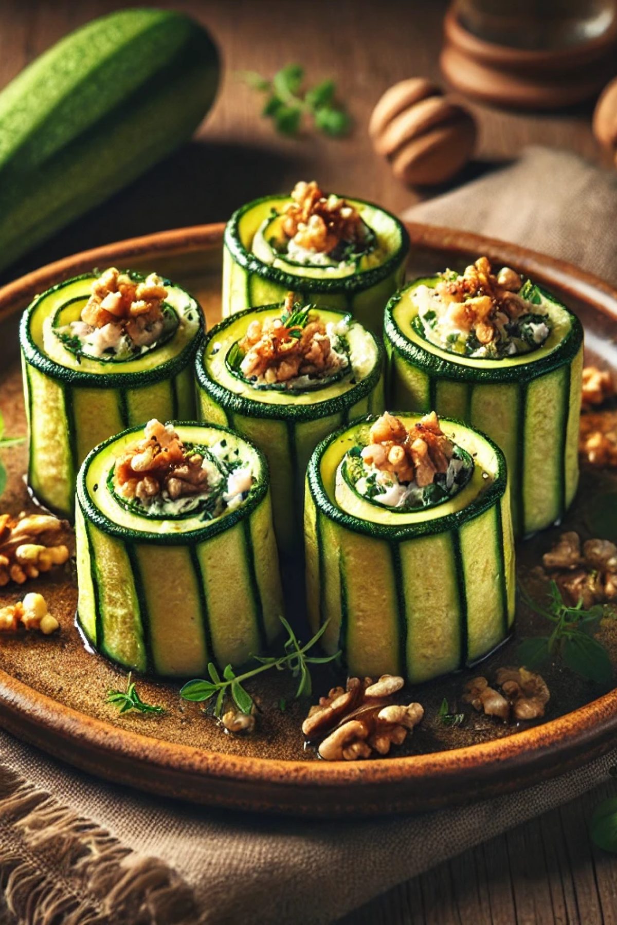 Slika jela 🥒 Rolnice od tikvica sa krem sirom i orasima – Lagano i efektno predjelo