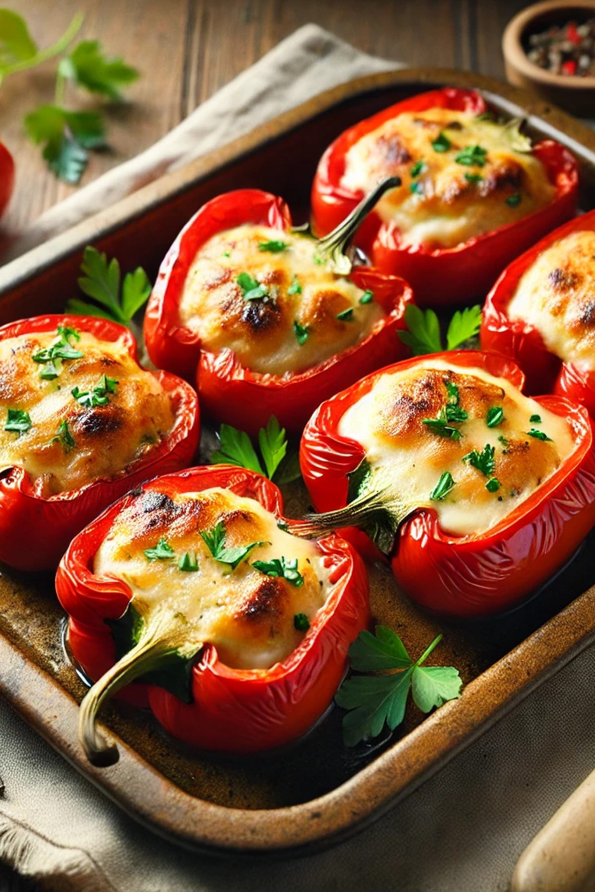 Slika jela 🧀 Punjene pečene paprike sa sirom i začinima – Hrskavo i kremasto toplo predjelo