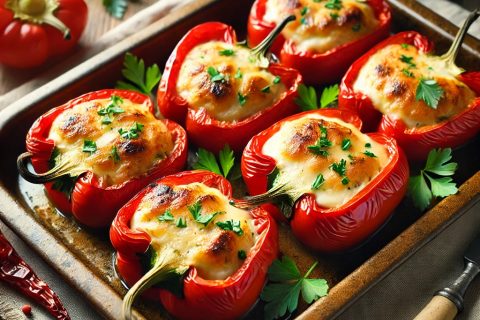 🧀 Punjene pečene paprike sa sirom i začinima – Hrskavo i kremasto toplo predjelo