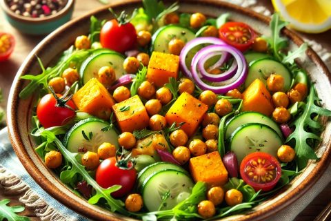 🥗 Hrskava salata sa pečenim batatom i leblebijama – Zdravo i posno!