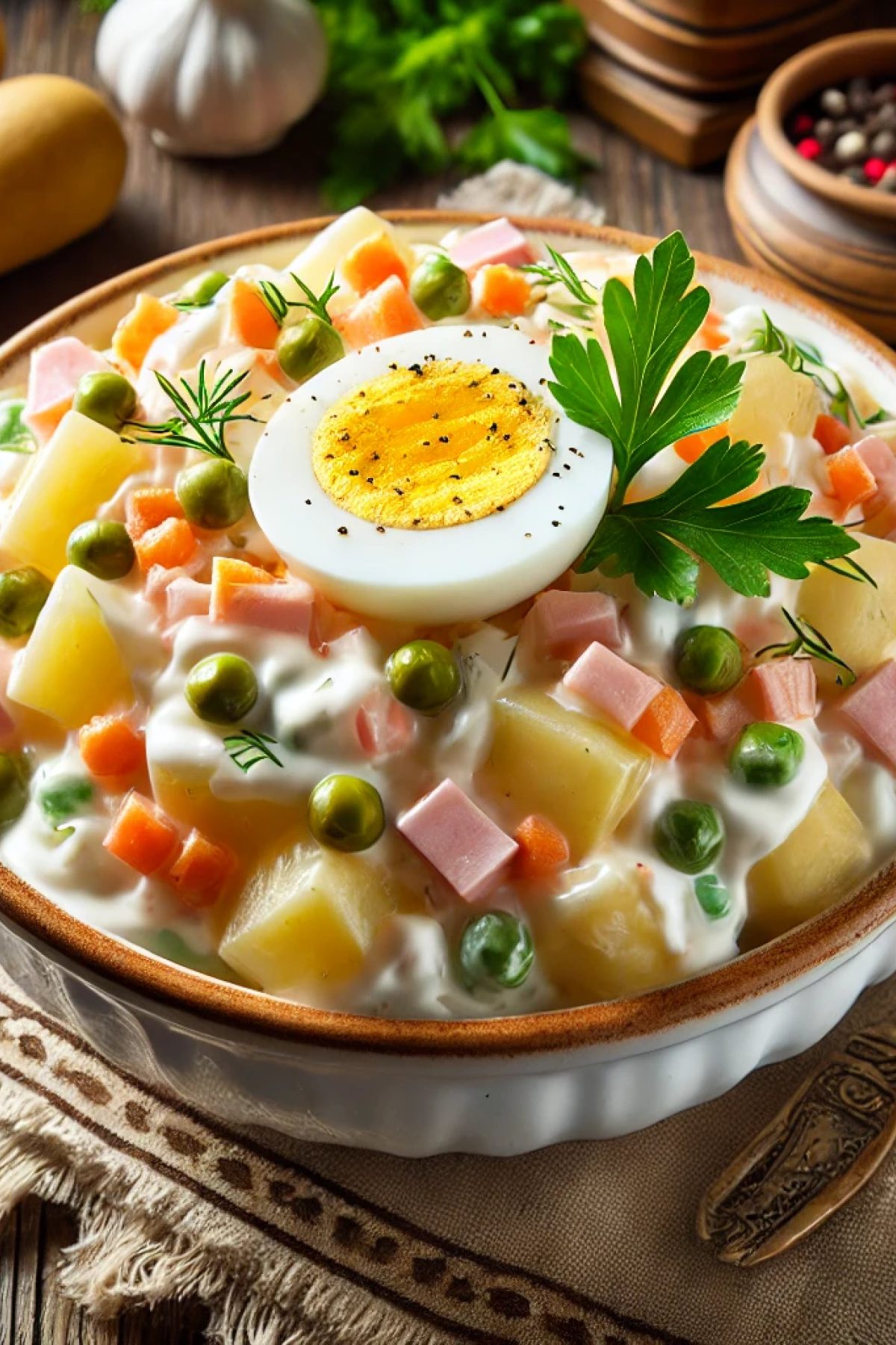 Slika jela 🥣 Ruska Salata – Kremasta Klasika Bez Koje Nema Slavlja