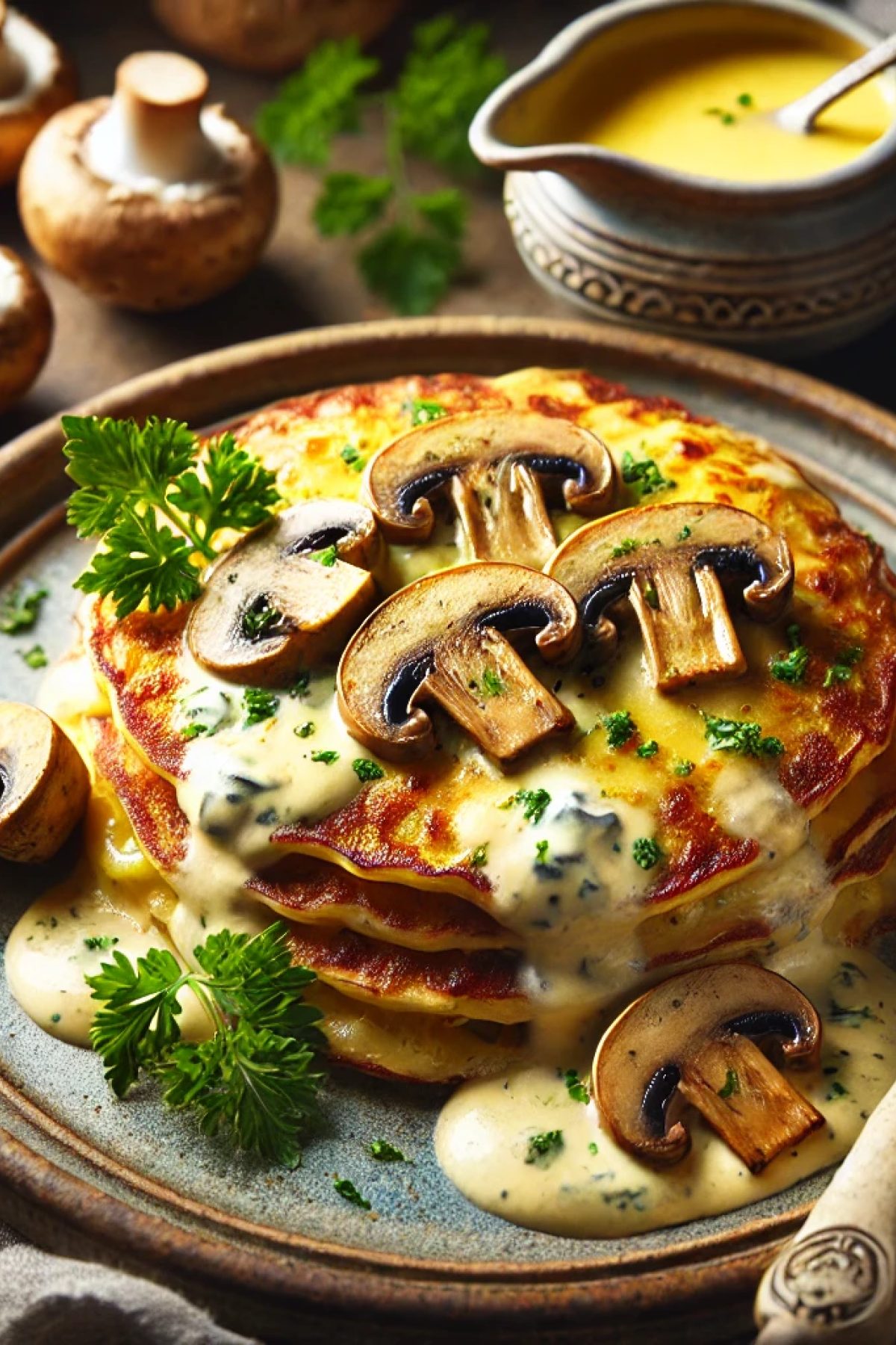 Slika jela 🥘 Zapečene palačinke sa pečurkama i sirom