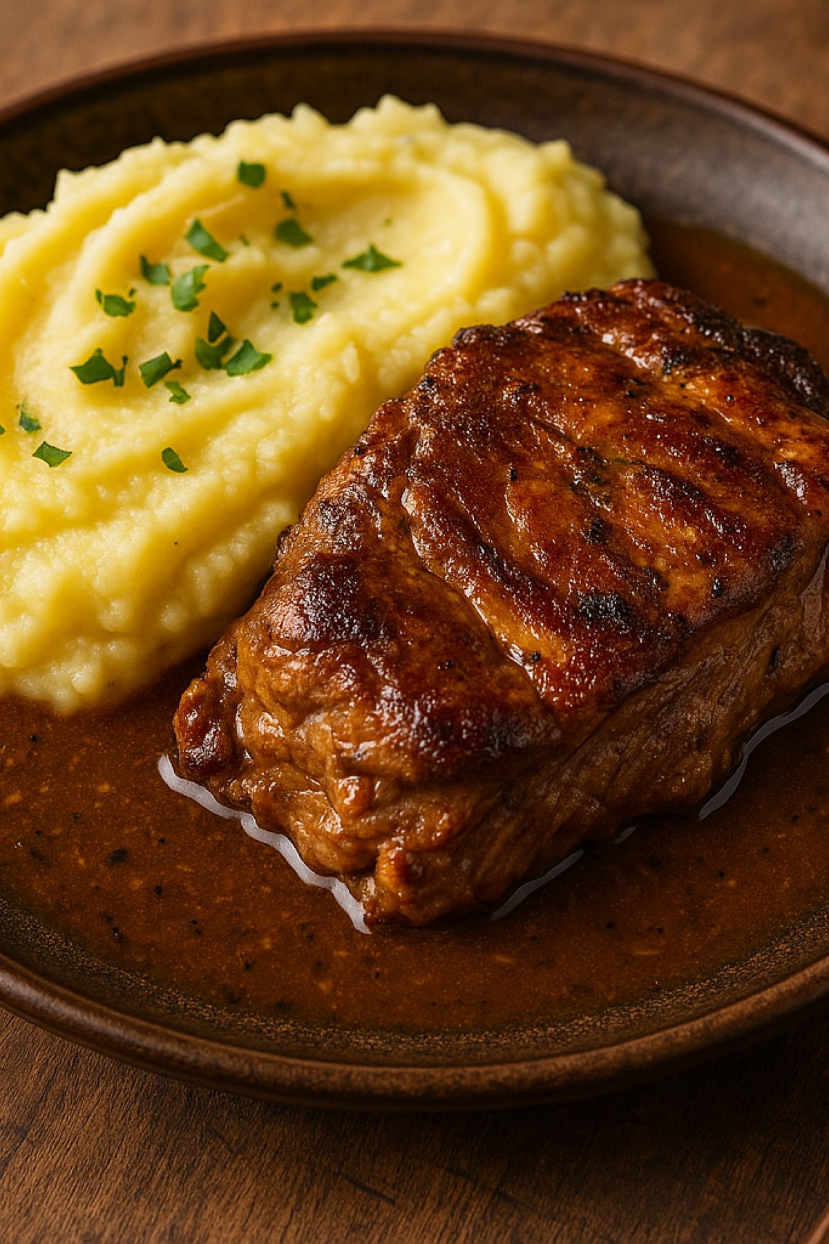 Slika jela 🍖 Svinjski vrat u sosu sa pire krompirom