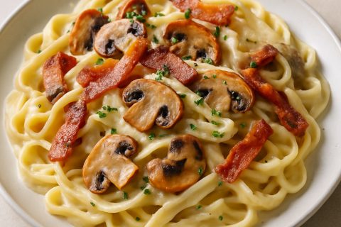 🍝🥓 Kremasta testenina sa slaninom i pečurkama