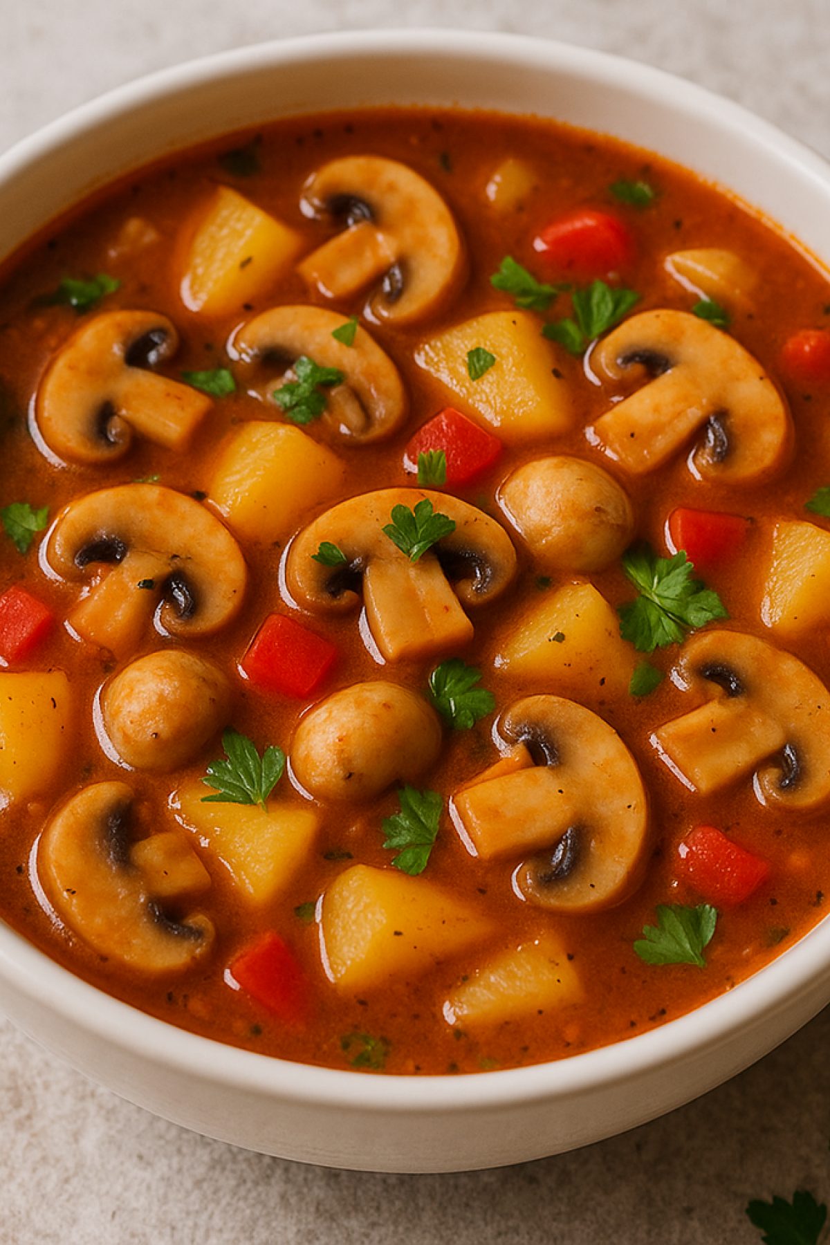 Slika jela 🍄🥘 Posni gulaš sa šampinjonima i krompirom