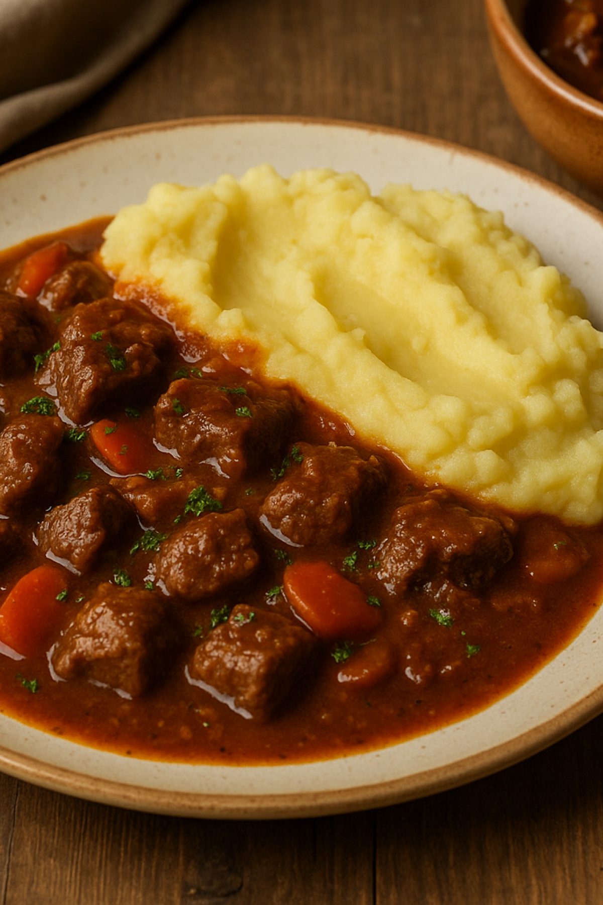 Slika jela Goveđi gulaš sa pire krompirom – miris detinjstva u svakom zalogaju 🥔🥩