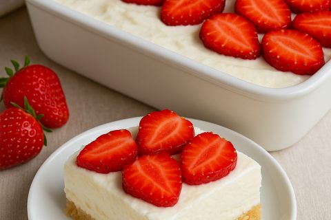 🍓 Kremasti kolač sa keksom i jagodama – bez pečenja, bez muke