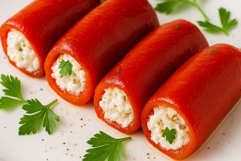 🧀 Rolnice od pečene paprike sa sirom i orasima – hladno, kremasto, brutalno ukusno