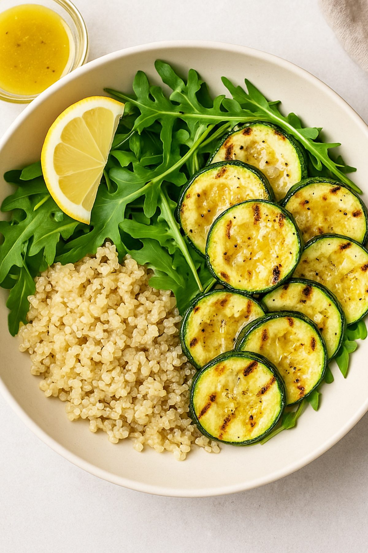 Slika jela 🥗 Salata sa pečenim tikvicama, kinoom i limun-dresingom – lagano, osvežavajuće i zasitno