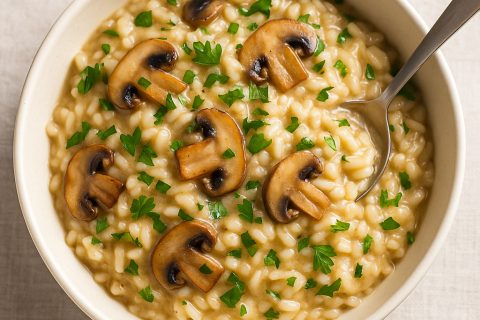 🍄 Rižoto sa pečurkama i svežim peršunom – kremasto, mirisno, brzo