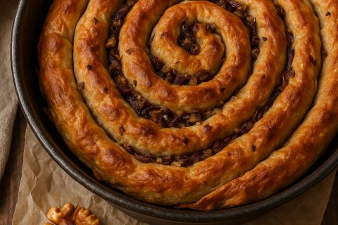 🌰 Slana pita sa orasima i crvenim lukom – mekana, topla, sa zapečenom aromom