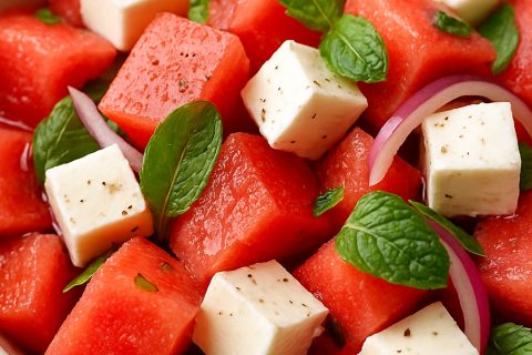 🍉 Lubenica & feta salata sa mentom – ultraosvežavajuća, slana-slatka bomba