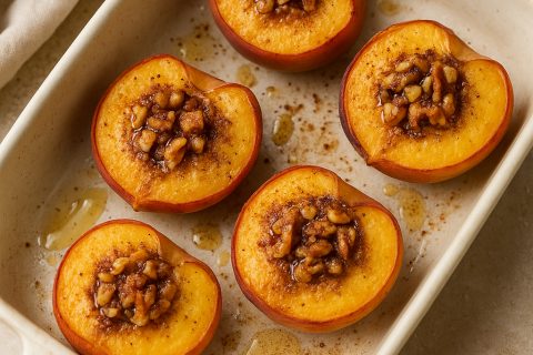🍑 Breskva zapečena u rerni sa cimetom i orasima – desert koji miriše na leto