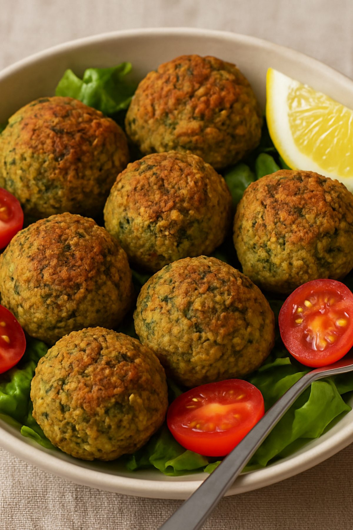 Slika jela 🧆 Letnje falafel kuglice u salati – lagano, hrskavo i bez prženja