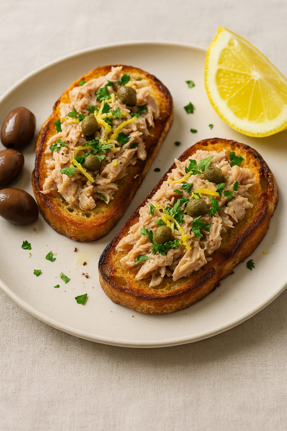 Slika jela 🐟 Tost sa tunjevinom, kaparima i limunom – brz, jak i osvežavajuć