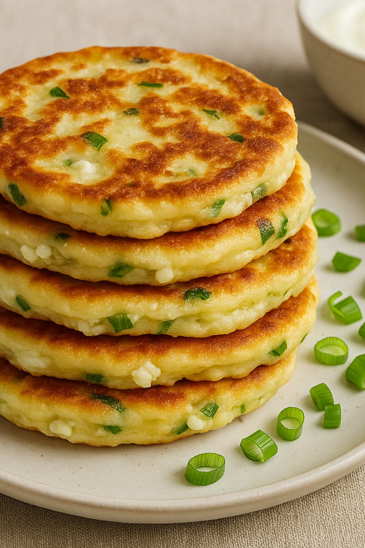 Slika jela 🧀 Mini palačinke sa sirom i mladim lukom – zlatne, meke i mirisne