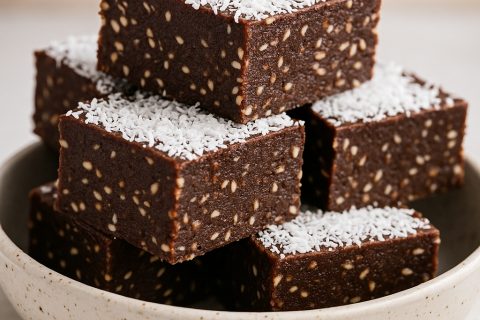 🍫 Čoko kocke sa susamom i kokosom – bez brašna, bez šećera, bez pečenja