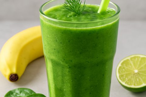 🥬 Zeleni smuti sa spanaćem, bananom i limetom – čisti, hladi, podiže energiju