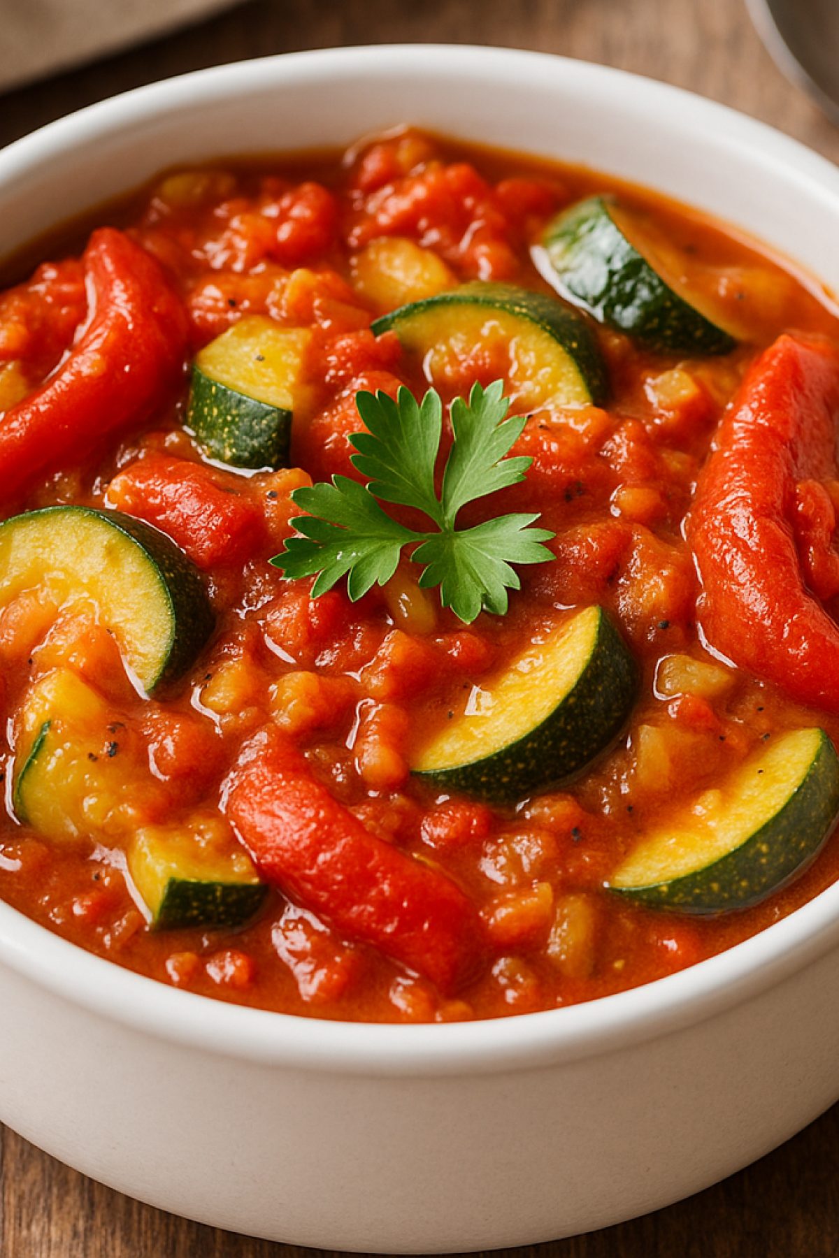 Slika jela 🍅 Sataras sa tikvicama i pečenom paprikom – lagano, brzo, miriše na leto
