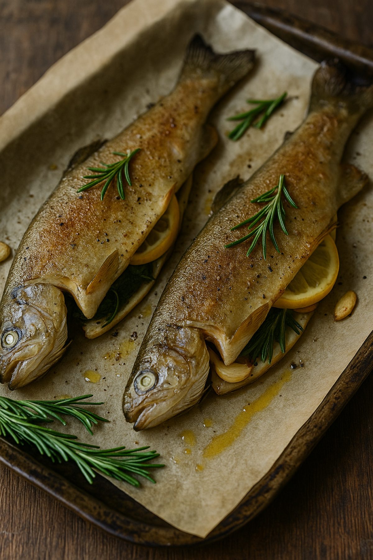Slika jela 🐟 Pečena pastrmka sa limunom i ruzmarinom – sveža, mirisna, gotova za 30 minuta