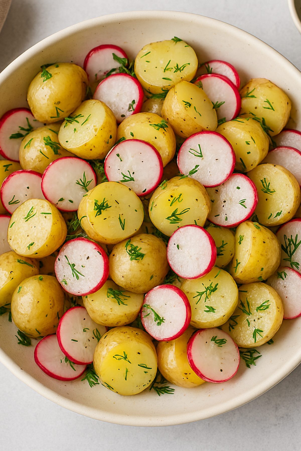 Slika jela 🥔 Letnja salata sa mladim krompirom, rotkvicama i mirođijom – osvežava i zasiti