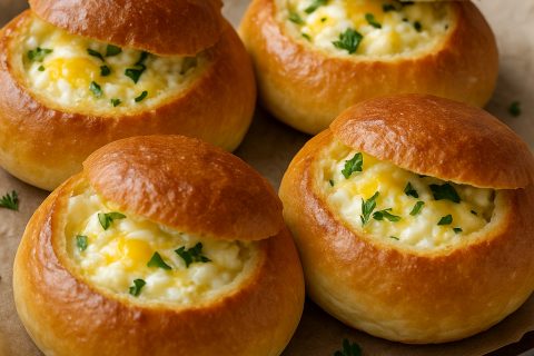 🧀 Zapečene punjene lepinje sa sirom i jajima – meke, tople, za doručak iz snova
