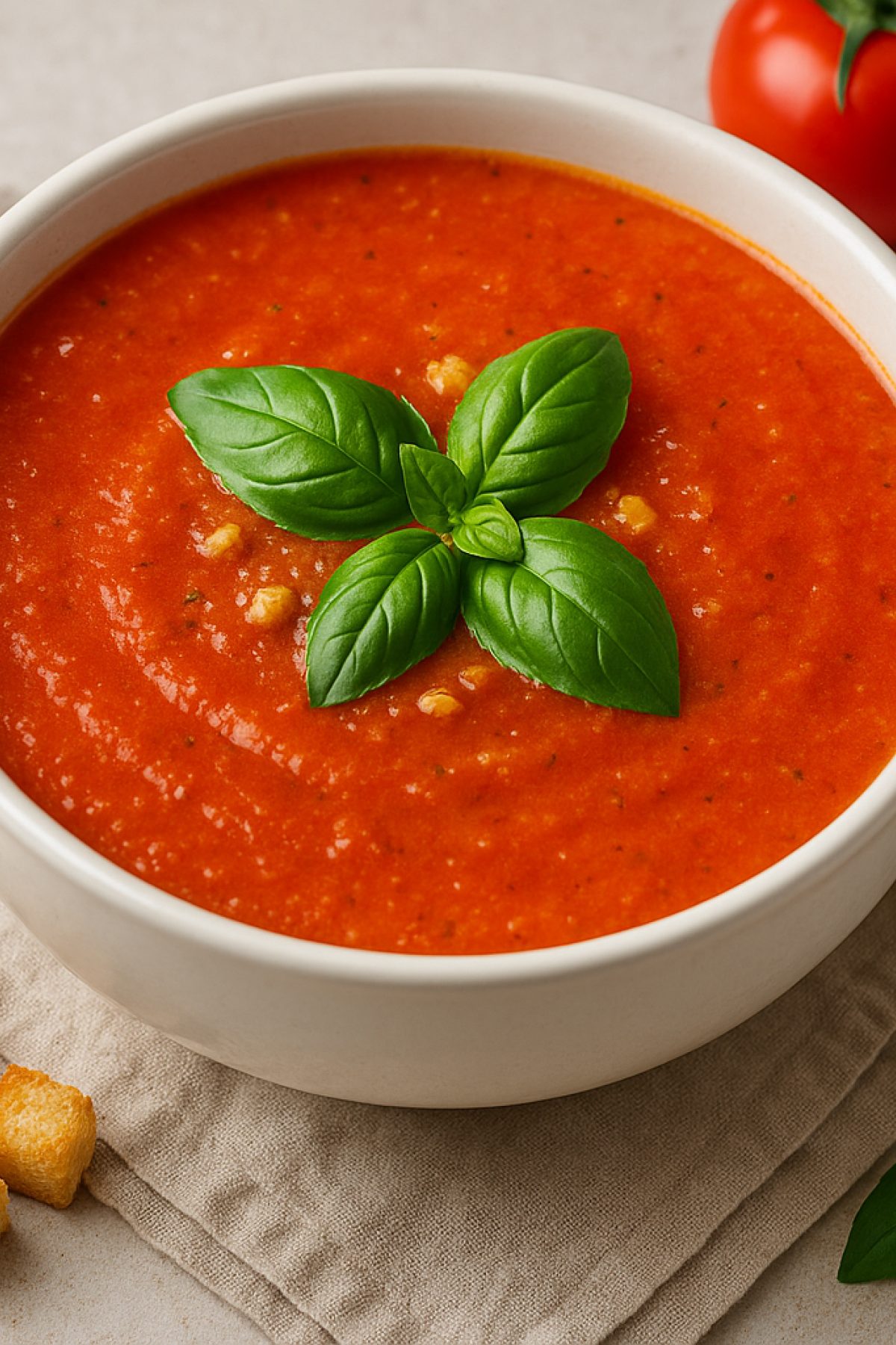 Slika jela 🍅 Hladna paradajz čorba sa paprikom i bosiljkom – letnja kašika osveženja!