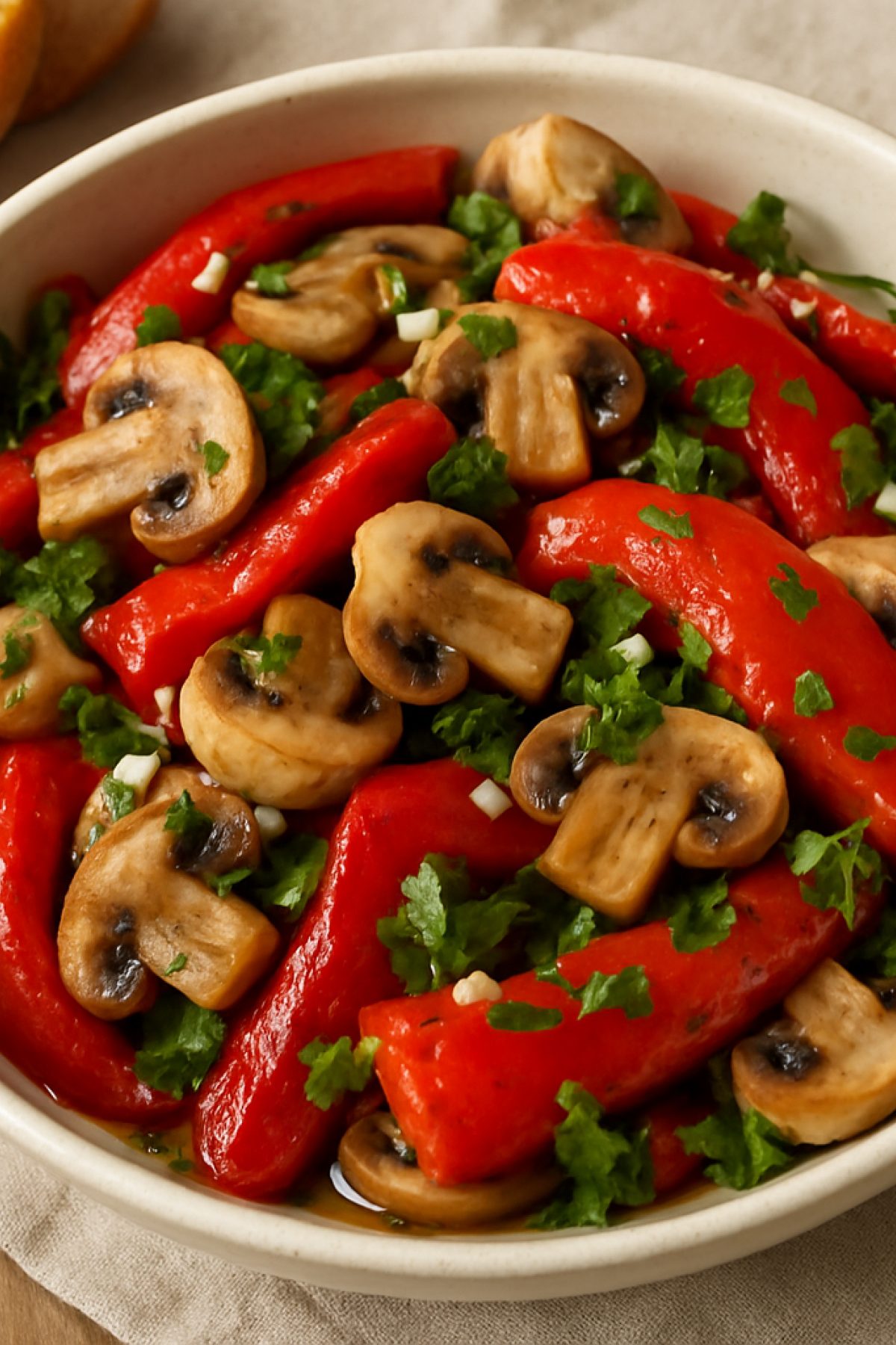Slika jela š„ Salata od peÄenih paprika, peÄuraka i belog luka