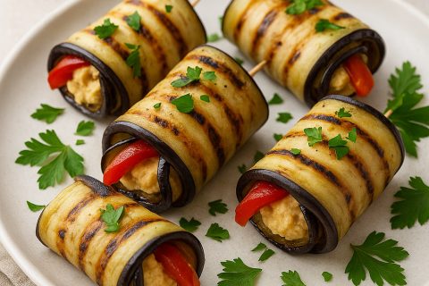 🥒 Rolnice od patlidžana sa humusom i pečenom paprikom