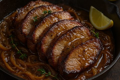 🥩🍺 Svinjski vrat u pivu i senfu (sa karamelizovanim lukom)