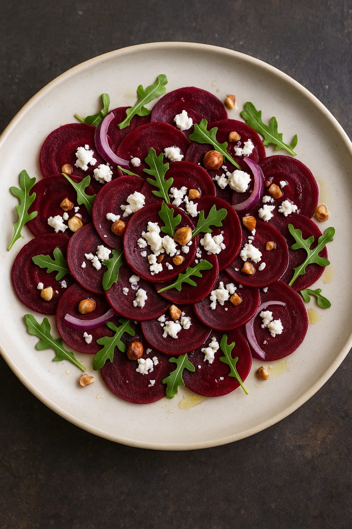 Slika jela 🥗🍠 Carpaccio od pečene cvekle sa kozjim sirom i lešnicima