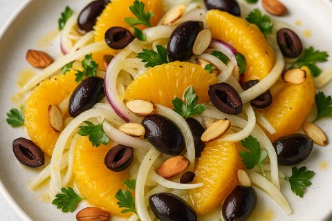 🥗🍊 Salata od narandže i komorača sa maslinama i bademom