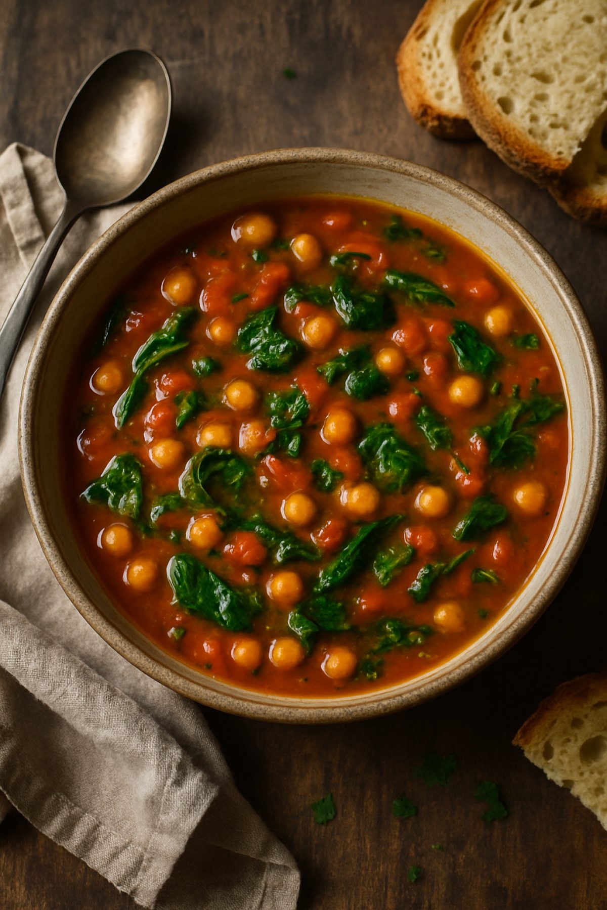 Slika jela 🥣🧡 Čorba od leblebija, paradajza i spanaća