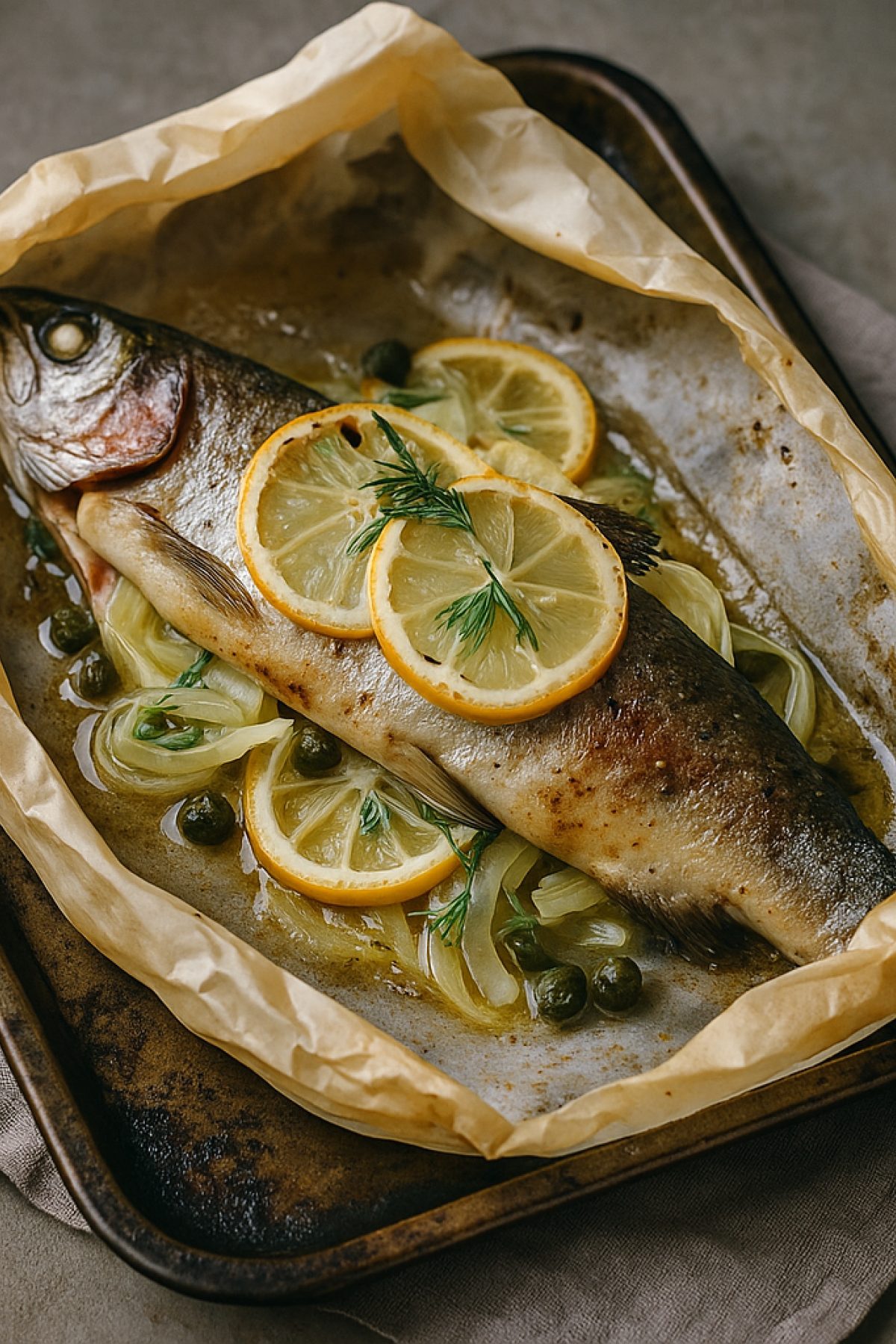 Slika jela 🐟🍋 Pastrmka u papiru sa limunom i komoračem