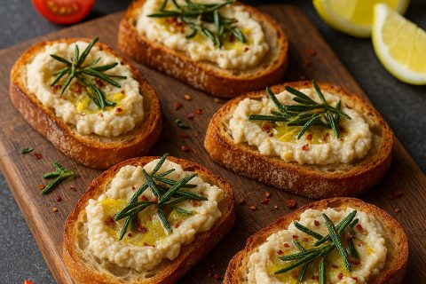 🥖🫘 Brusketi sa kremom od belog pasulja, limunom i prženim ruzmarinom