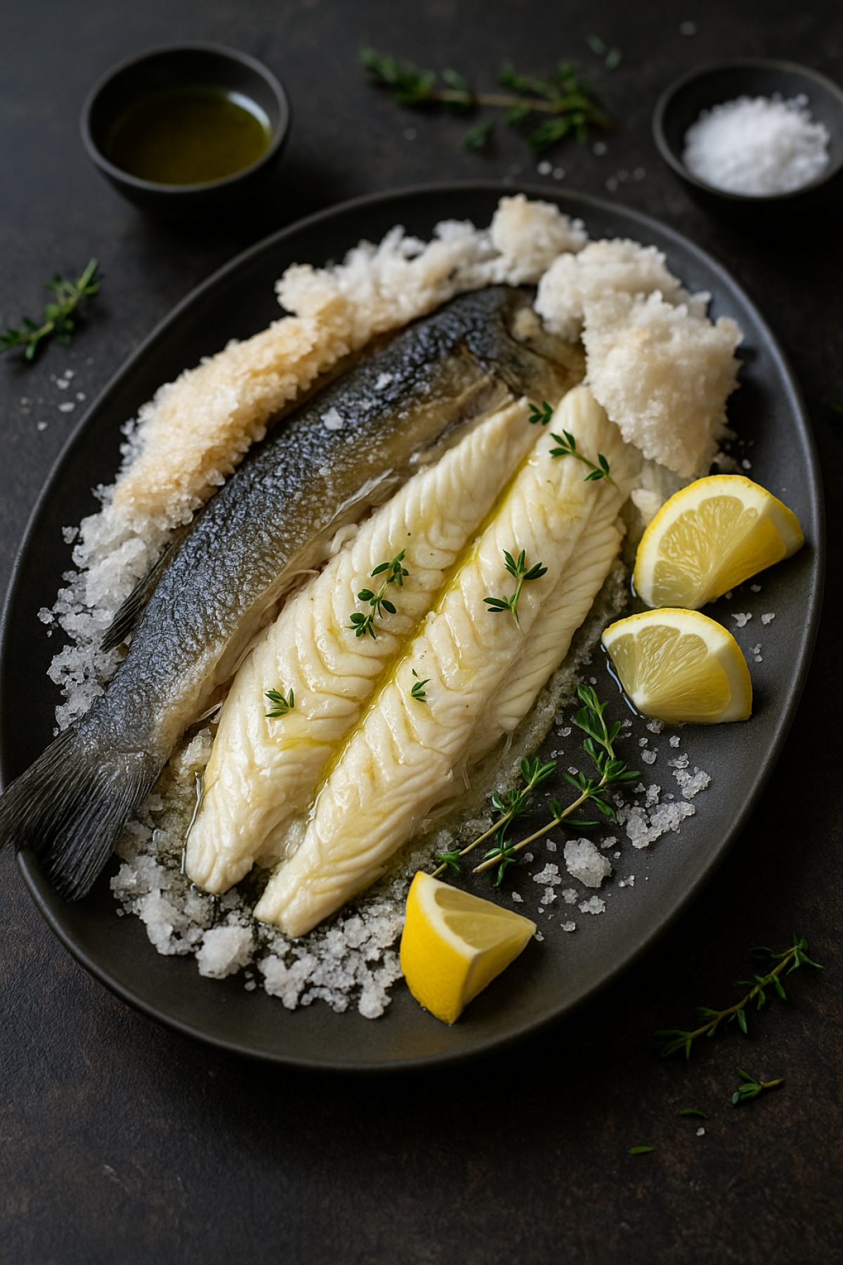 Slika jela 🐟🧂 Brancin pečen u kori od soli (limun, bilje, maslinovo ulje)