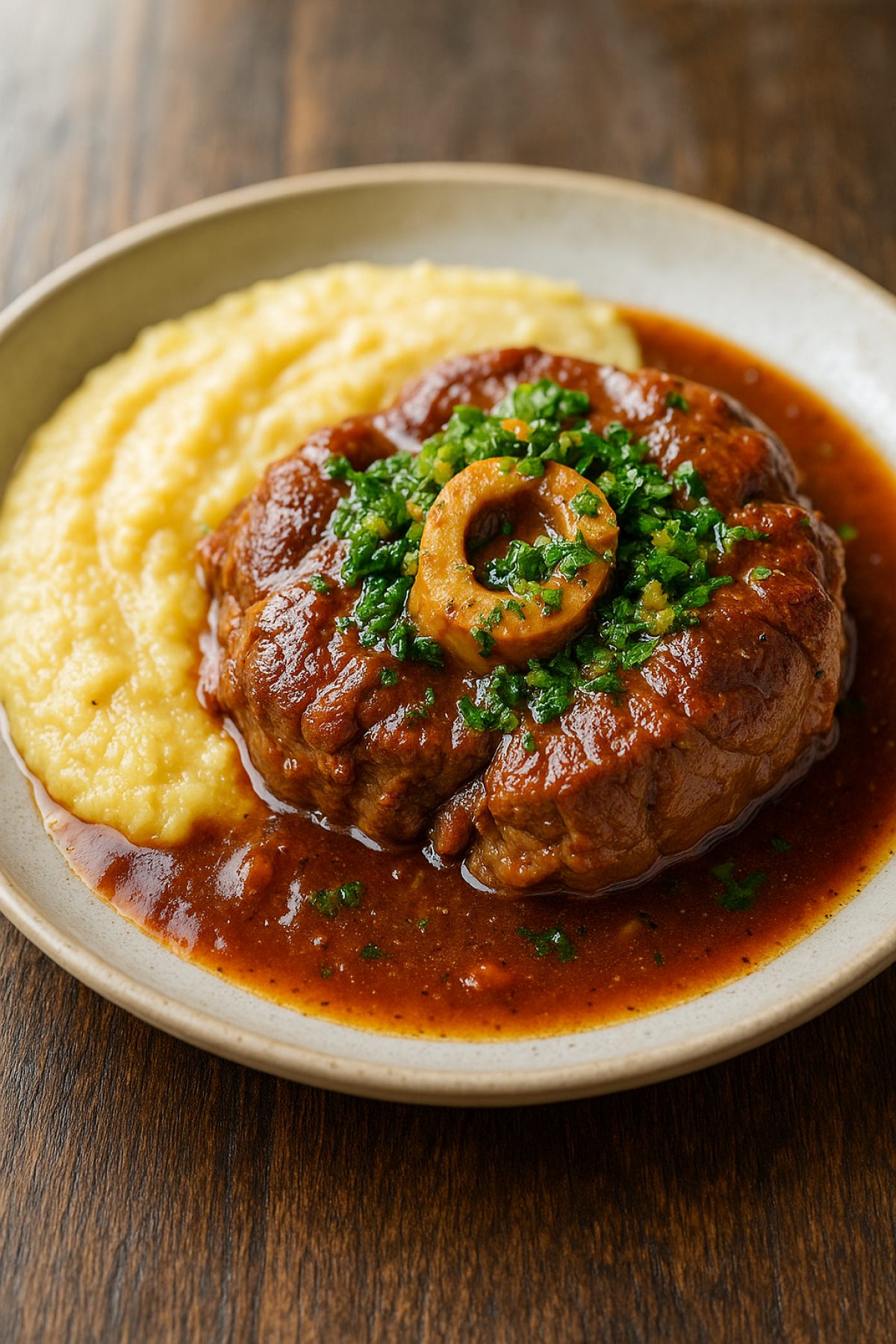 Slika jela 🥩🍋 Teleći Osso Buco sa gremolatom (sporo dinstan na belom vinu)