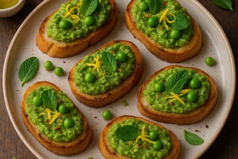 🟢🍋 Crostini sa kremom od graška, limuna i nane