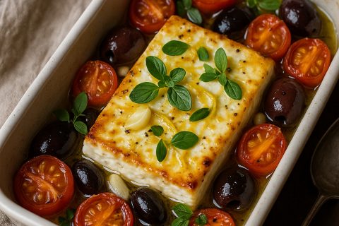 🧀🍅 Pečena feta sa paradajzom, maslinama i medom